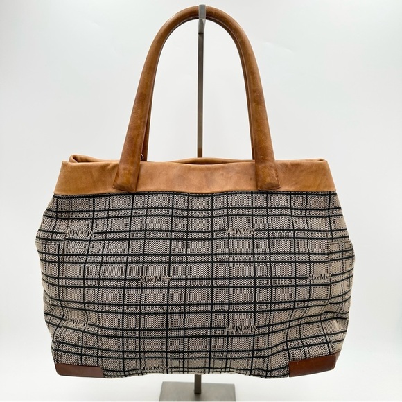 MaxMara Handbags - MaxMara Canvas/Leather Monogram Plaid Tote Handbag